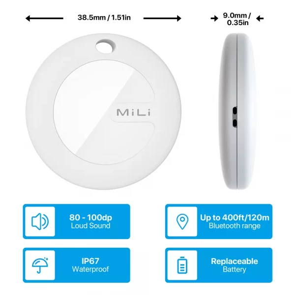 MiLi - MiTag MFI (Apple Approved) Find My Item Finder & PU Leather Keyring - White
